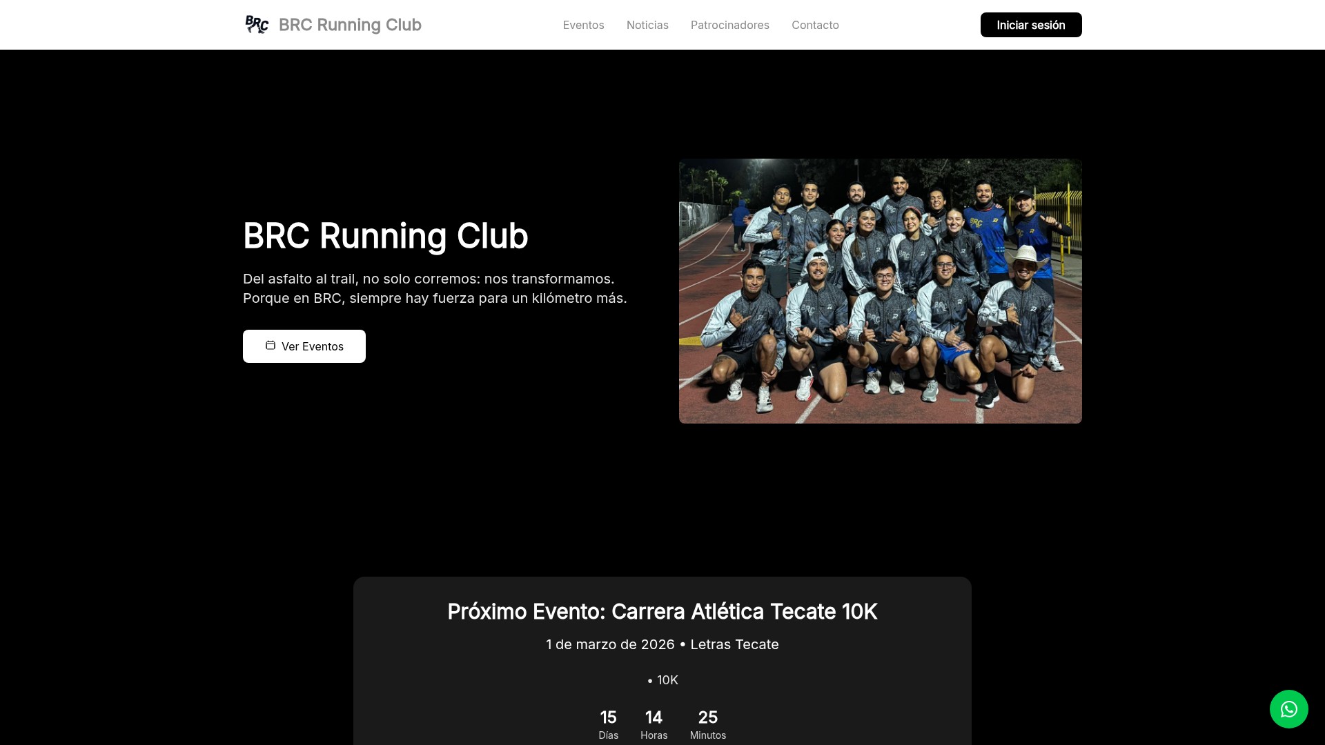 Screenshot del sitio de BRC Running Club