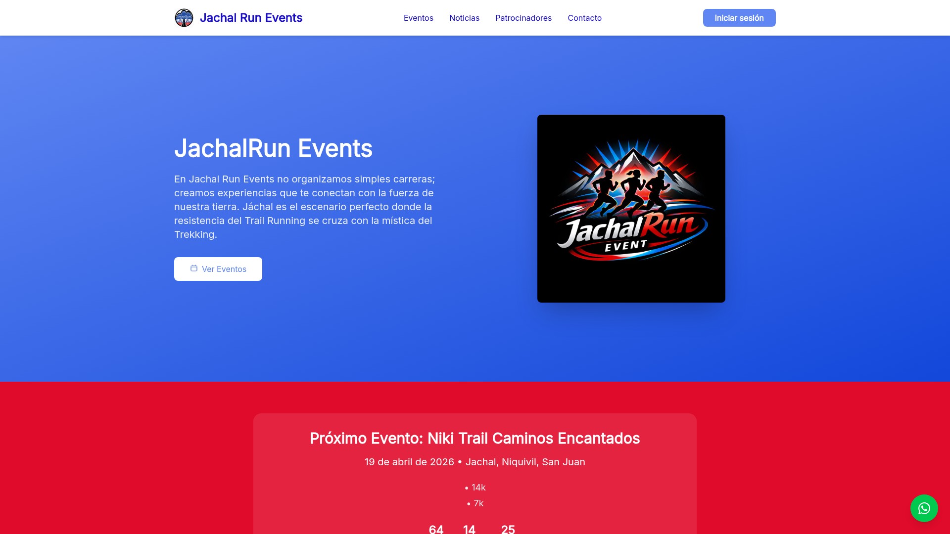 Screenshot del sitio de Jachal Run Events