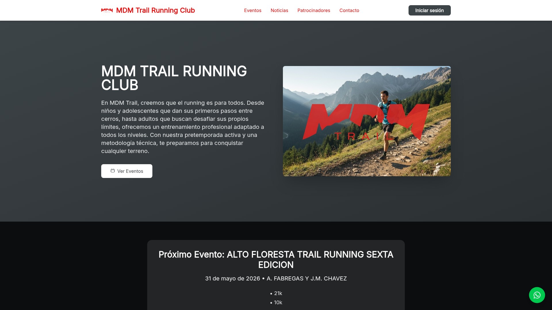 Screenshot del sitio de MDM Trail Running Club