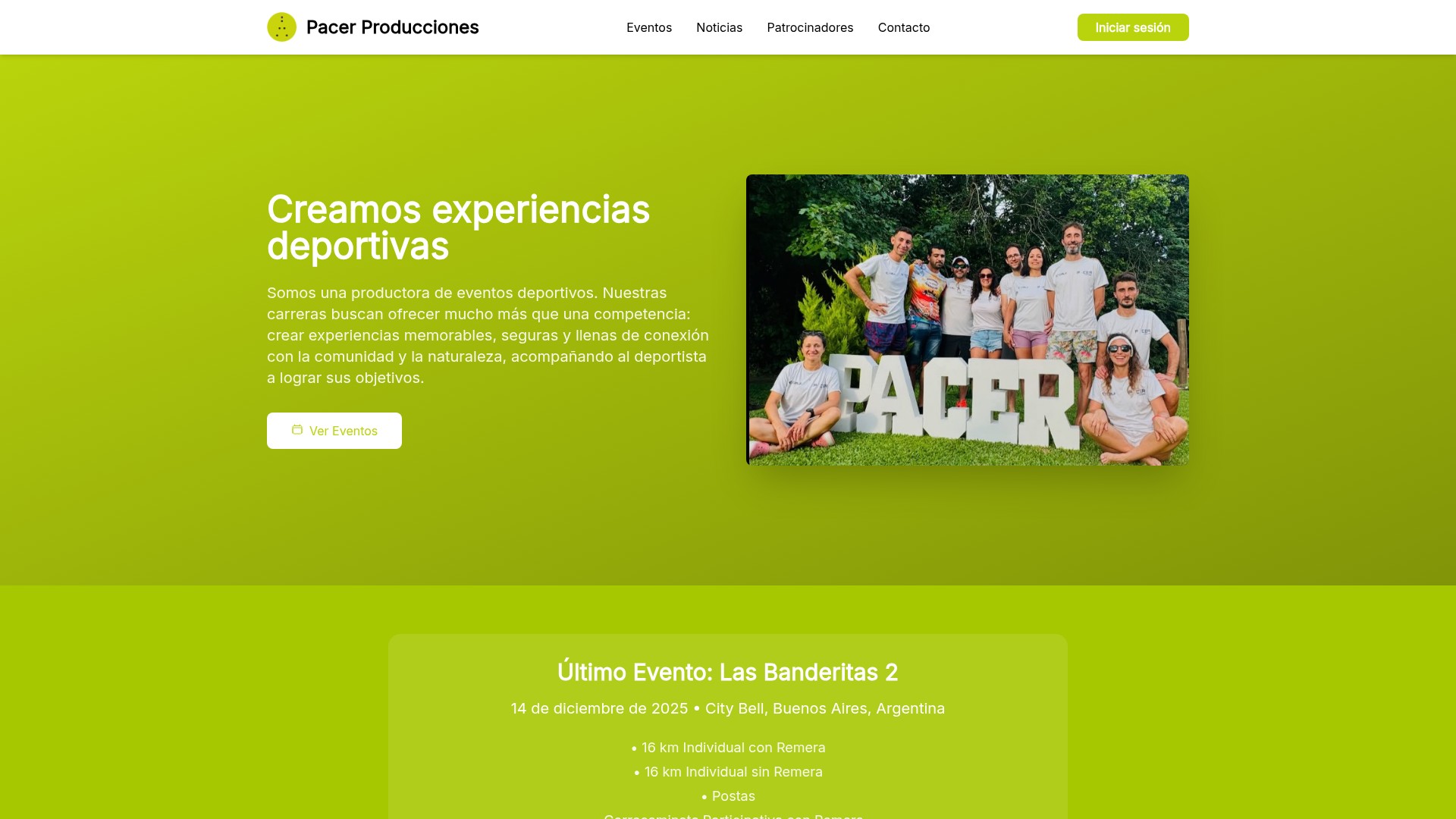 Screenshot del sitio de Pacer Producciones