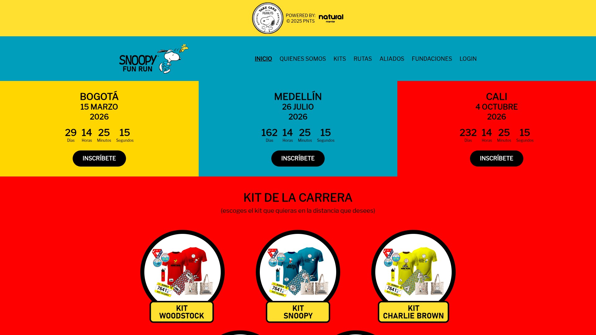 Screenshot del sitio de Snoopy Fun Run