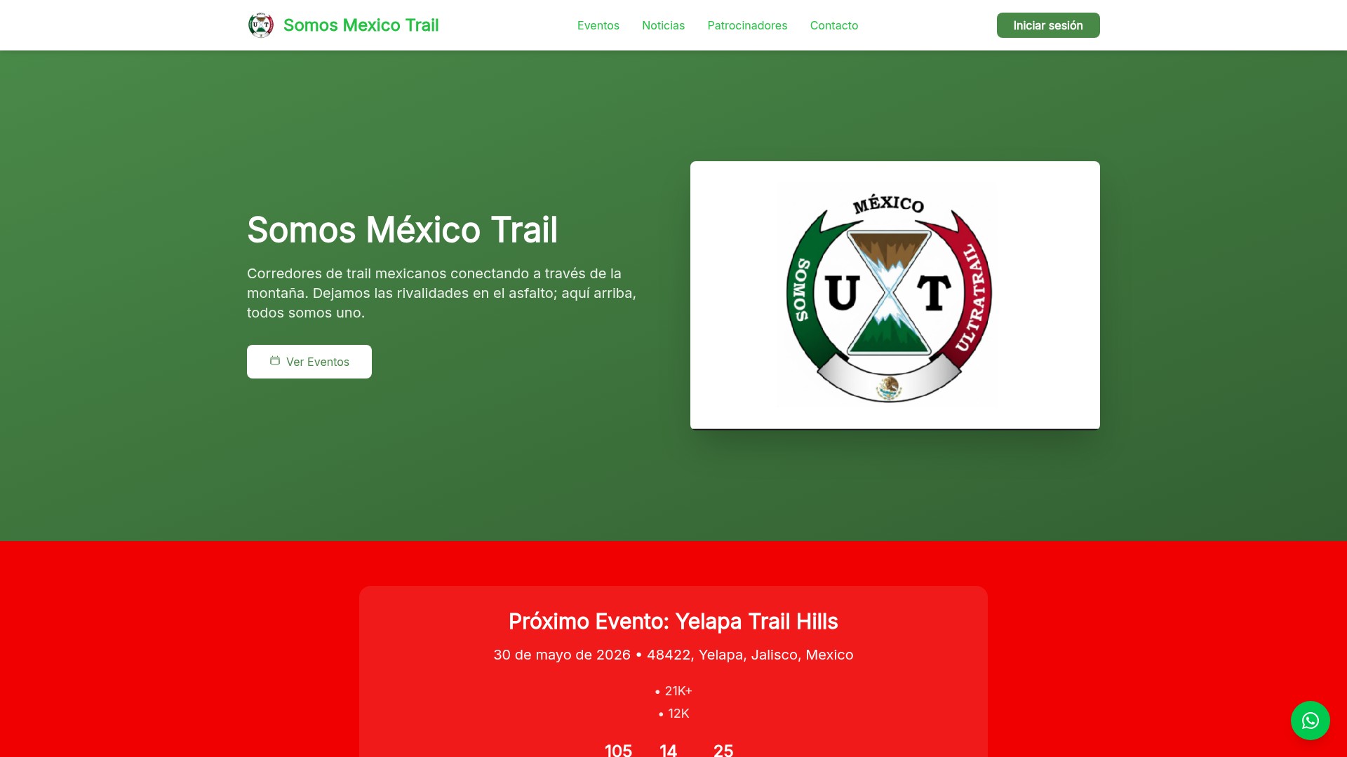 Screenshot del sitio de Somos México Trail
